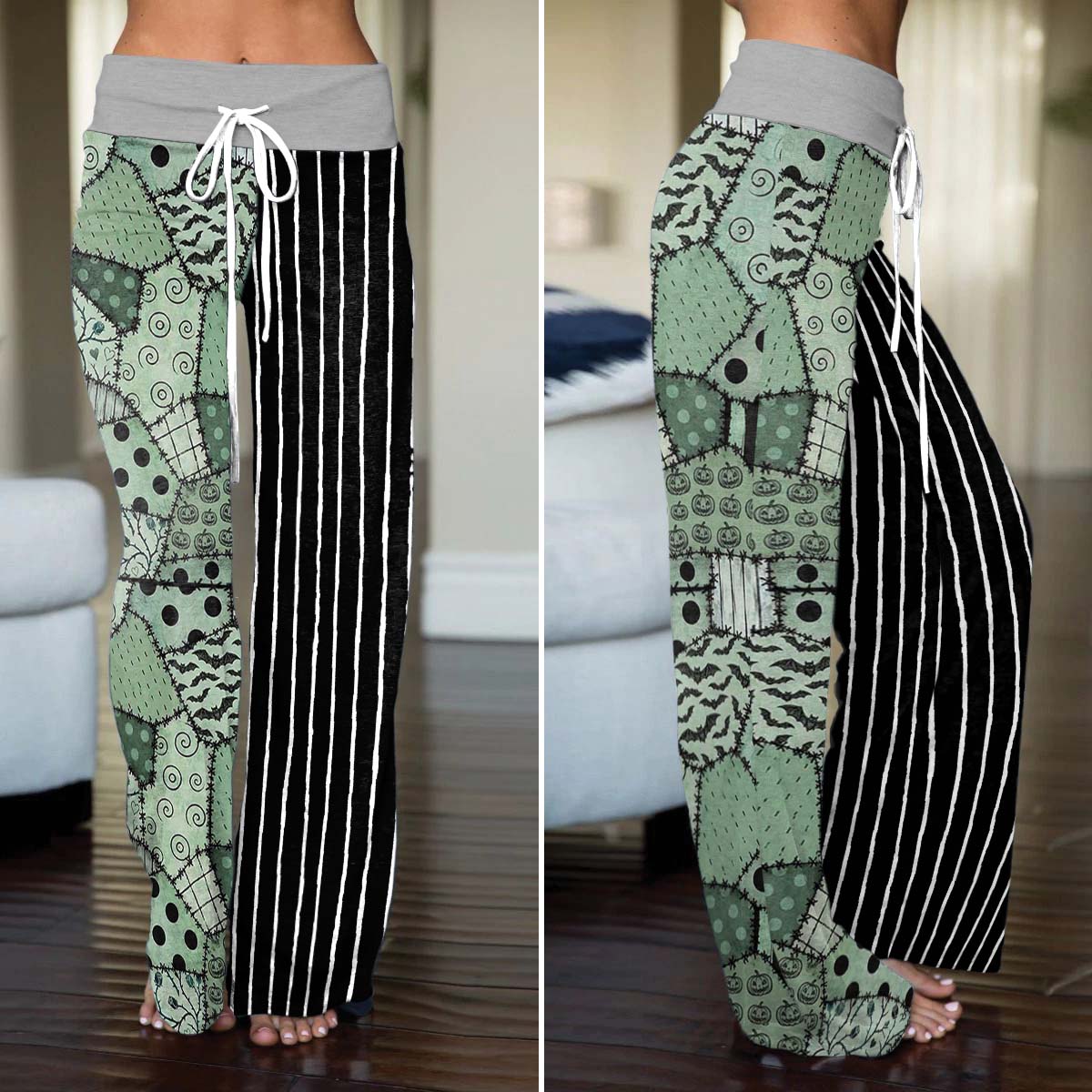 Mint Macabre Patchwork Women's High-waisted Wide Leg Pants
