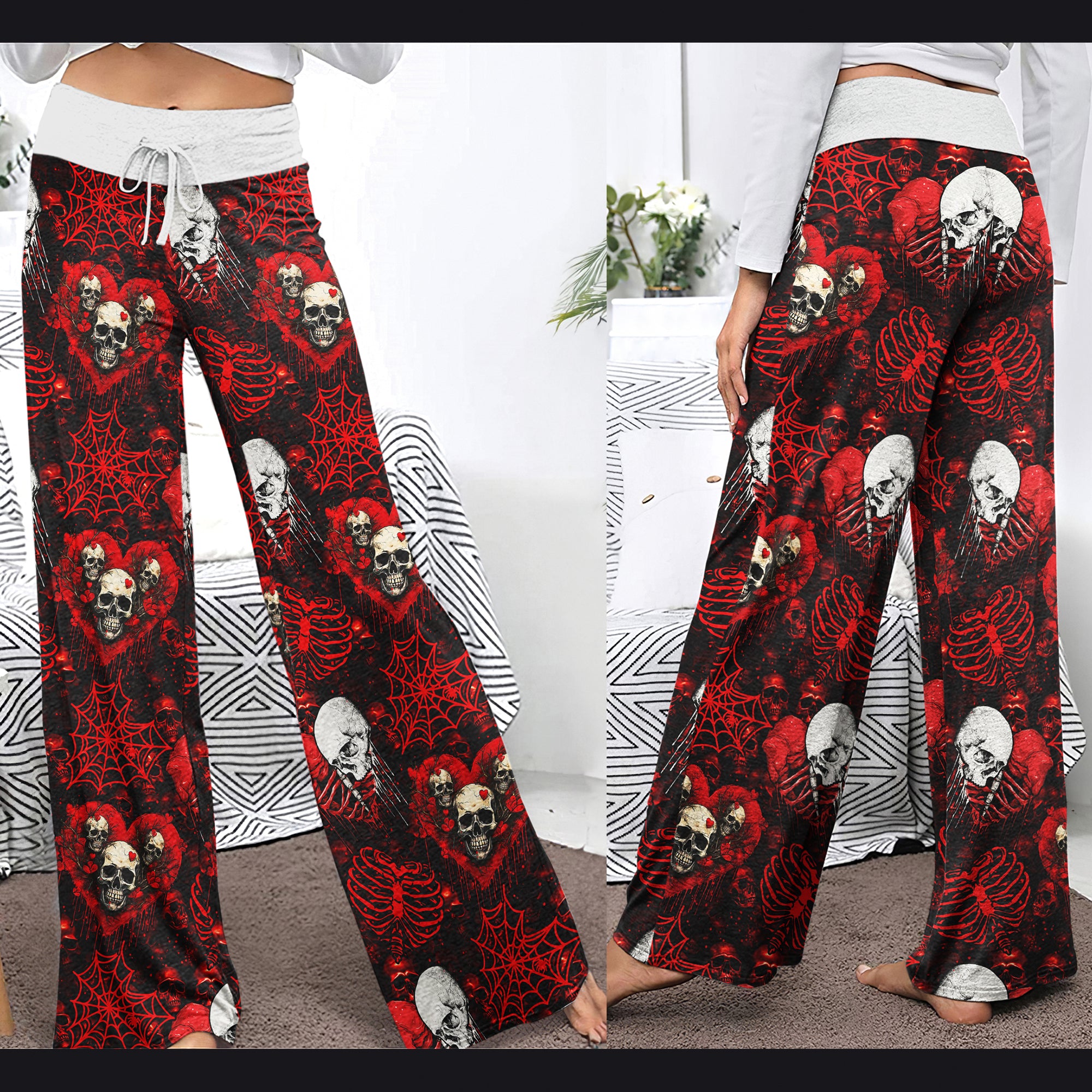 Skull Dark Gothic Women's High-waisted Wide Leg Pants | Wonder Skull