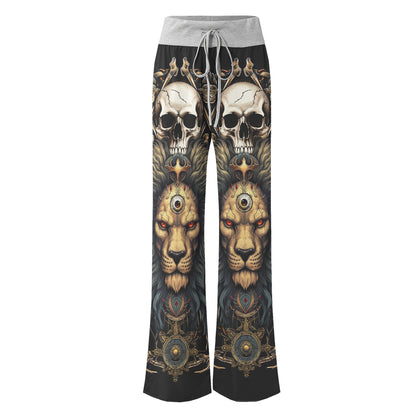 Skull King Lion Art Women's High-waisted Wide Leg Pants | Wonder Skull