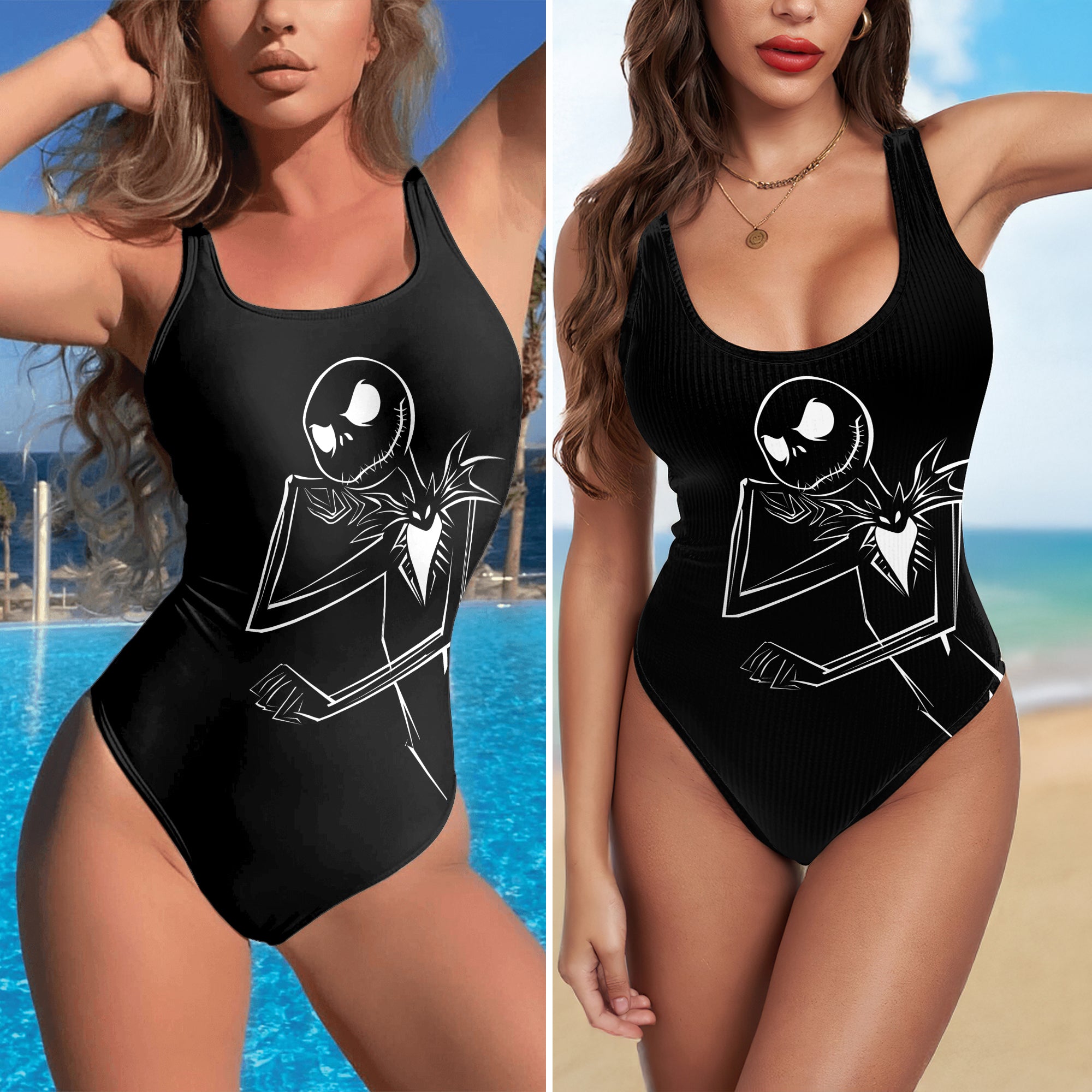 One Piece Bikini Shadow Skeleton Art Print Swimwear
