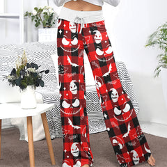 Red Black Christmas Check Board Theme Women's High-waisted Wide Leg Pants | Wonder Skull