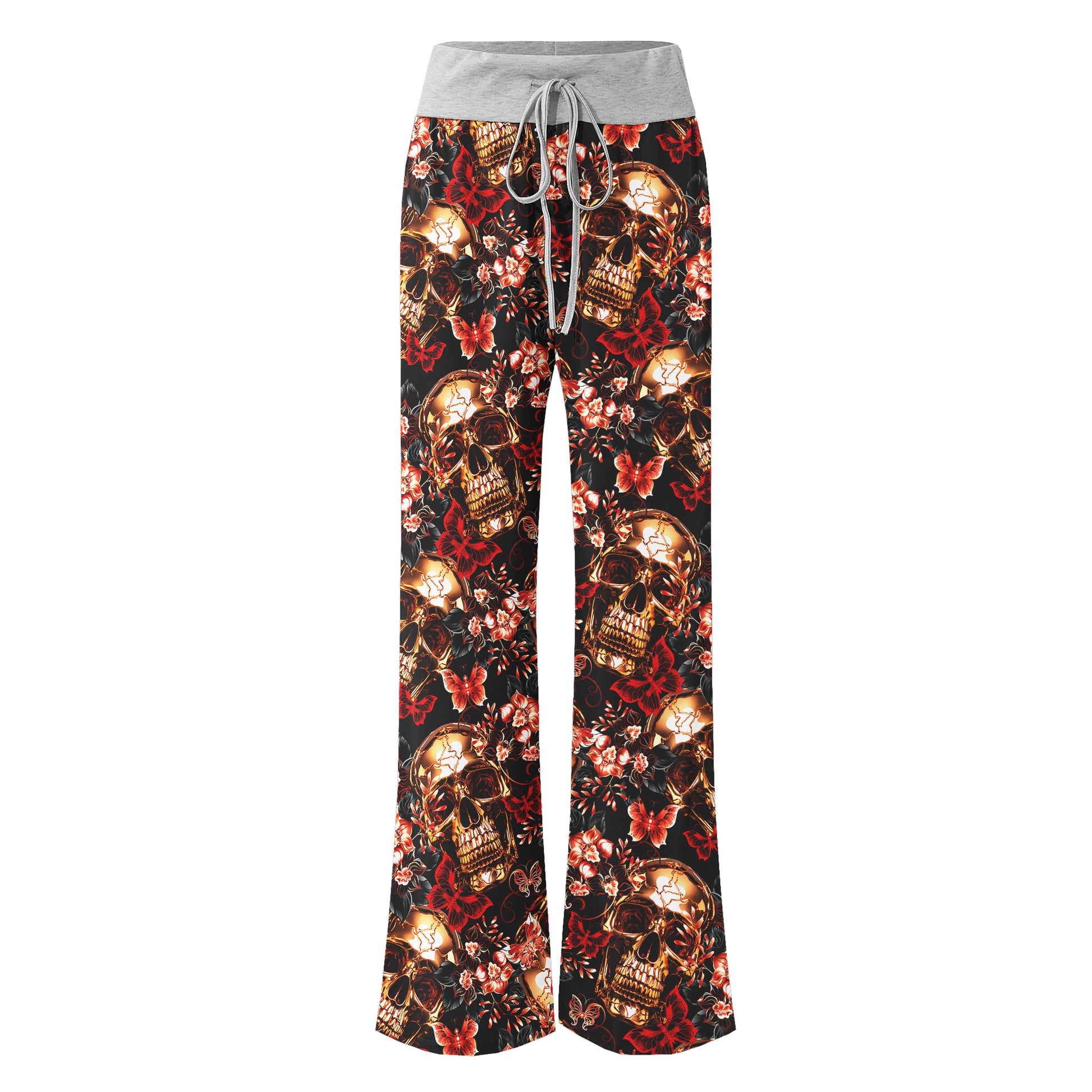 Skull Gold Abstract Art Women's High-waisted Wide Leg Pants | Wonder Skull