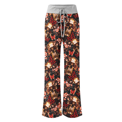 Skull Gold Abstract Art Women's High-waisted Wide Leg Pants | Wonder Skull