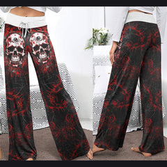 Dark Skull Horror Gothic Women's High-waisted Wide Leg Pants | Wonder Skull