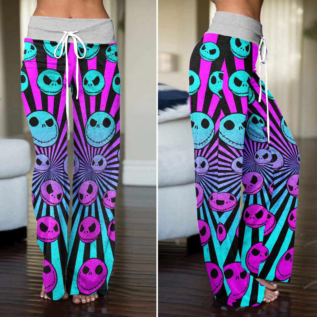 Neon Nightmare Skulls Women's High-waisted Wide Leg Pants