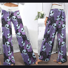 Purple Nightmare Silk Spider Women's High-waisted Wide Leg Pants | Wonder Skull