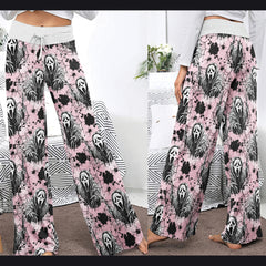 Dark Scary Art Theme Women's High-waisted Wide Leg Pants | Wonder Skull