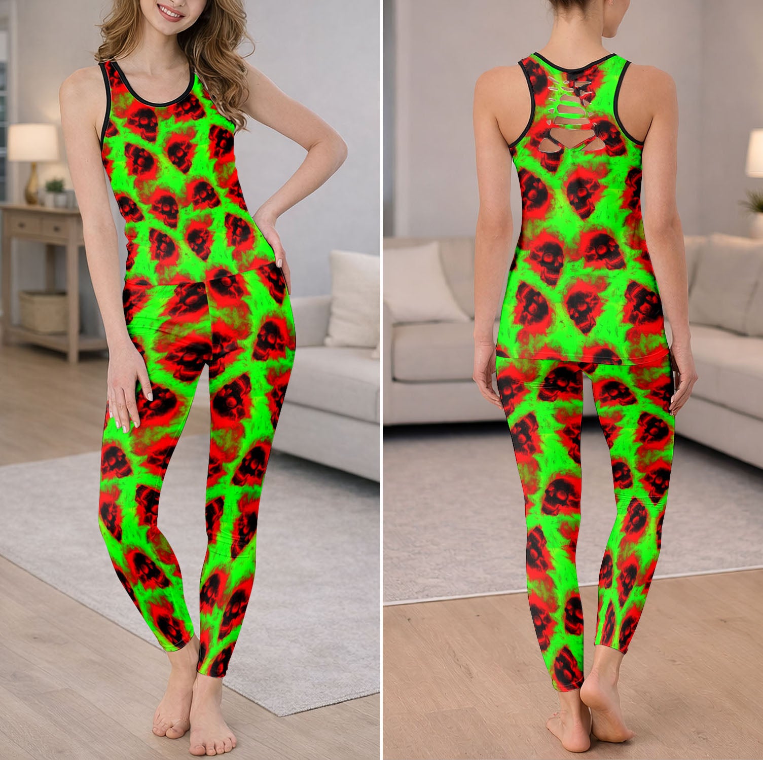 Red Flaming Gothic Skull Tanktop and Legging