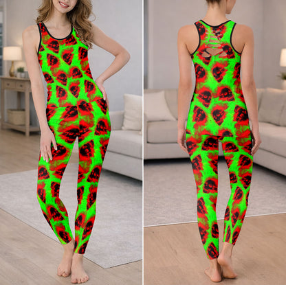 Red Flaming Gothic Skull Tanktop and Legging