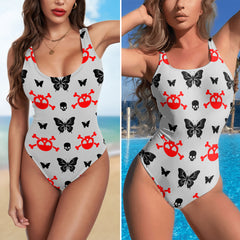 One Piece Bikini Pastel Punk Skull Pattern Print Swimwear