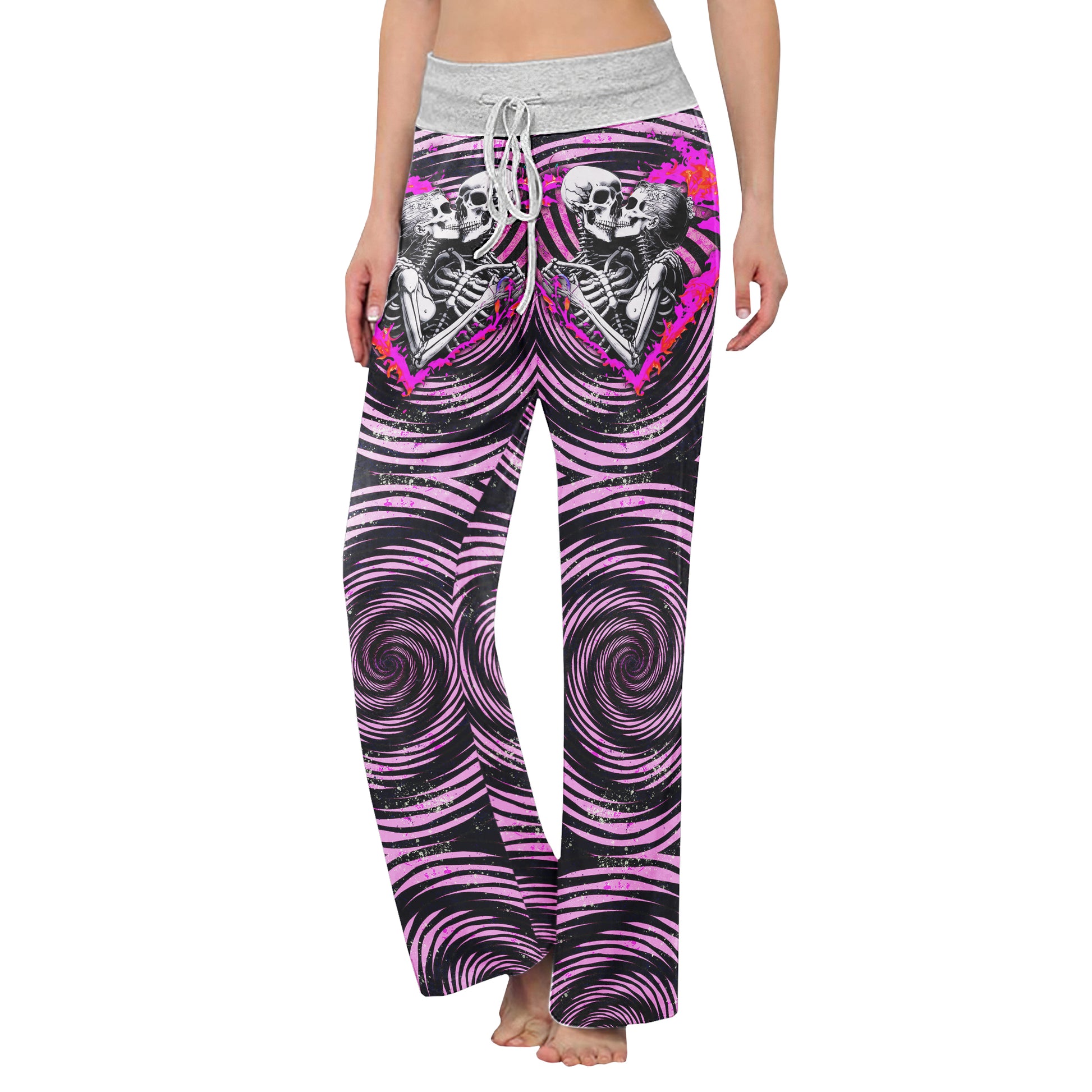 Pink Heart Skull Couple Women's High-waisted Wide Leg Pants | Wonder Skull