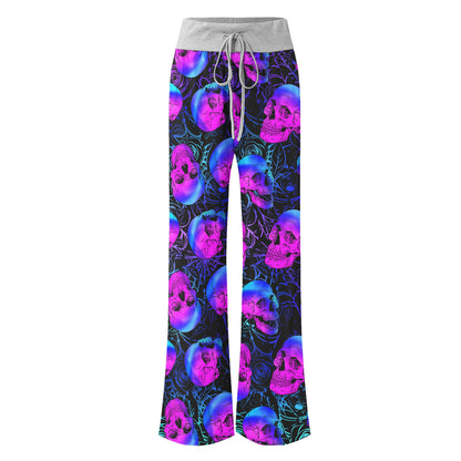Purple Skull Rose Spider Women's High-waisted Wide Leg Pants | Wonder Skull