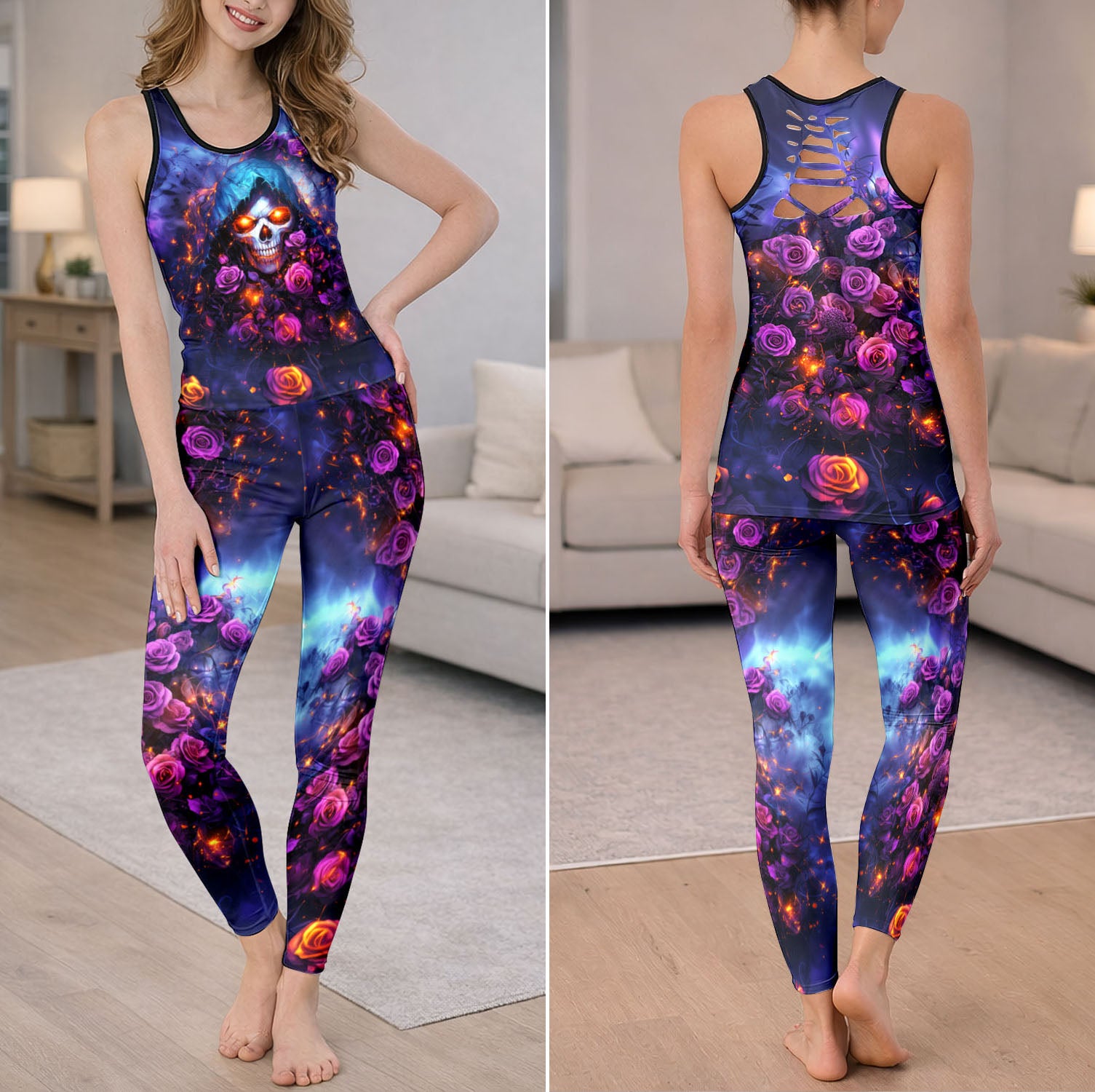 Gothic Rose Skull Blaze Tanktop and Legging