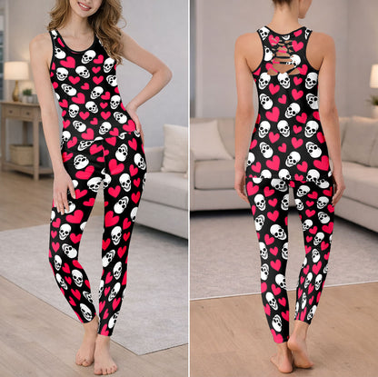 Sweet Heart Skull Pattern Tanktop and Legging