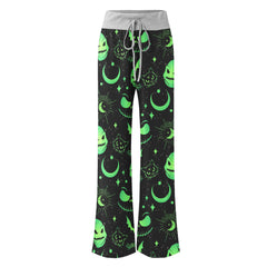 Black Green Christmas Theme Women's High-waisted Wide Leg Pants | Wonder Skull