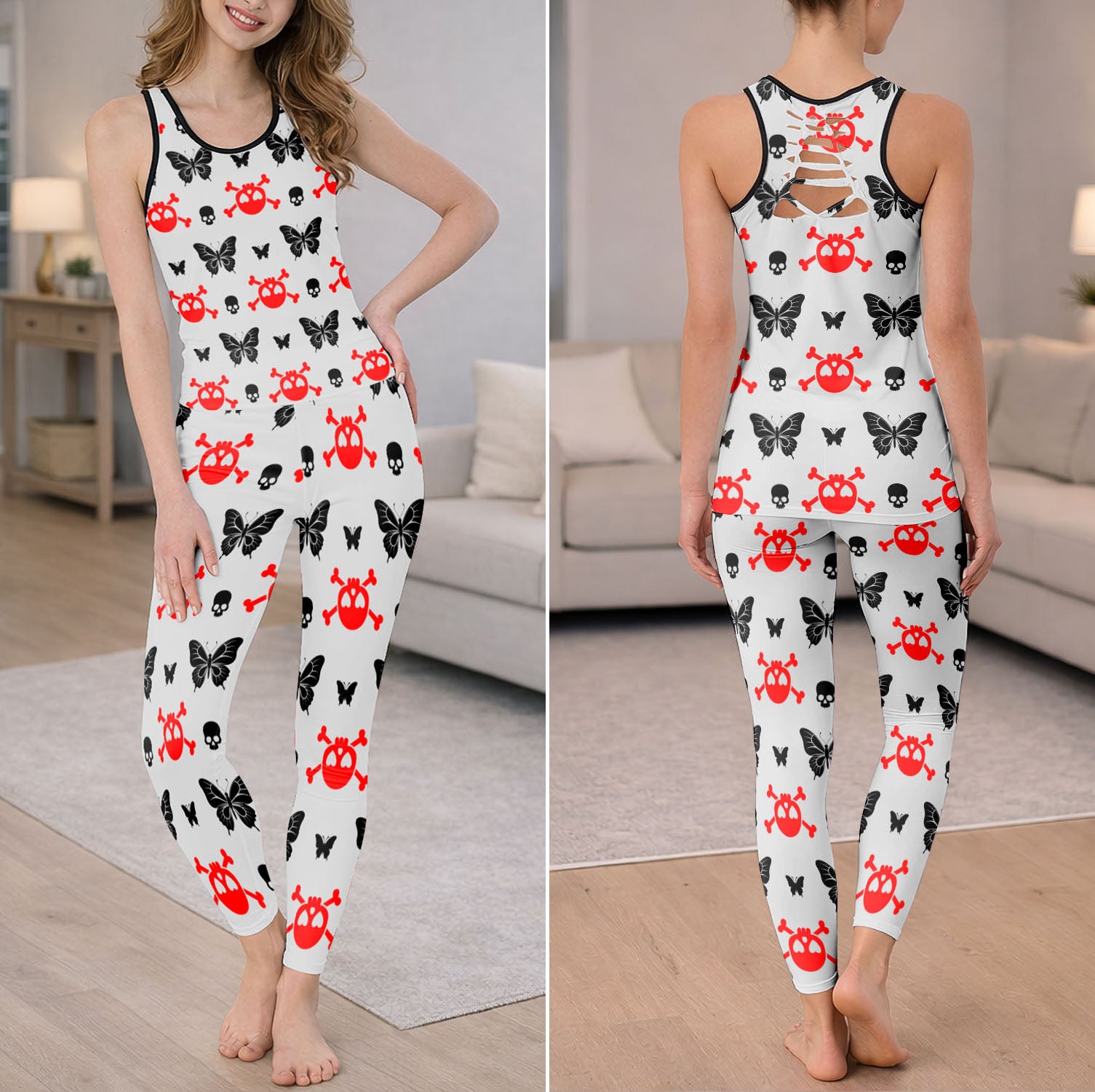 Shadow Sliver Skull Pattern Tanktop and Leggings