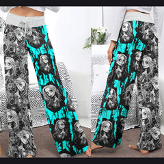 White Cyan Art Theme Women's High-waisted Wide Leg Pants | Wonder Skull