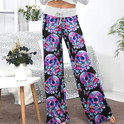 Skull Crystal Butterfly Women's High-waisted Wide Leg Pants | Wonder Skull