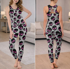 Pink Glitch Skulls Pattern Tanktop and Leggings