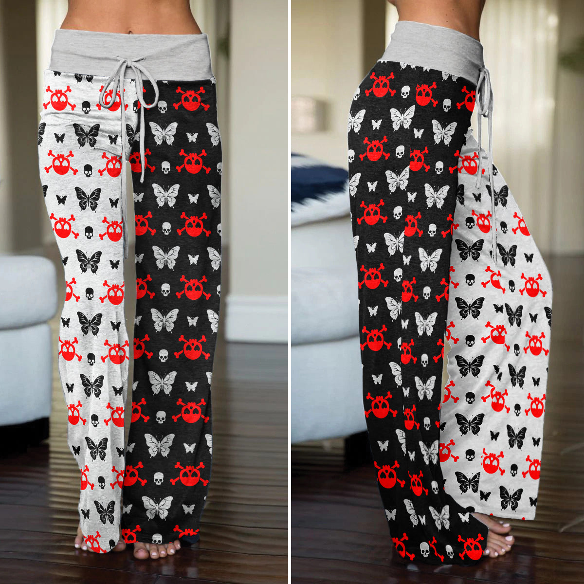 Dark Symmetry Crimson Flutter Women's High-waisted Wide Leg Pants