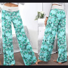 Cyan Baby Skull Women's High-waisted Wide Leg Pants | Wonder Skull