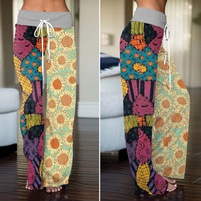 Vintage Sunflower Bloom Women's High-waisted Wide Leg Pants