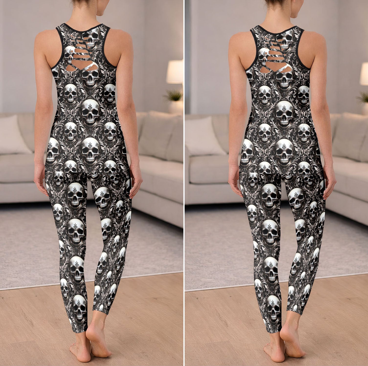 Baroque Skull Filigree Art Tanktop and Legging