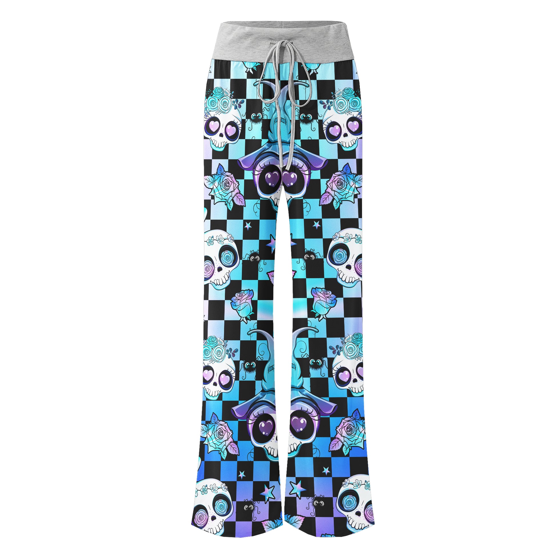 Rainbow Skull Rose Caro Women's High-waisted Wide Leg Pants | Wonder Skull