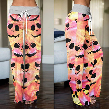 Psychedelic Skulls Pattern Women's High-waisted Wide Leg Pants