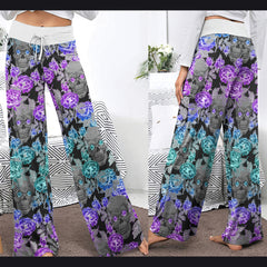 Floral Colorful Skull Women's High-waisted Wide Leg Pants | Wonder Skull