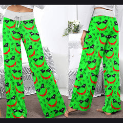 Green Smile Horror Women's High-waisted Wide Leg Pants | Wonder Skull