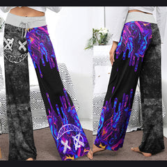 Dark Purple Emo Grunge Women's High-waisted Wide Leg Pants | Wonder Skull