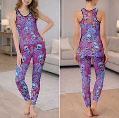 Holo Purple Skull Pattern Tanktop and Leggings