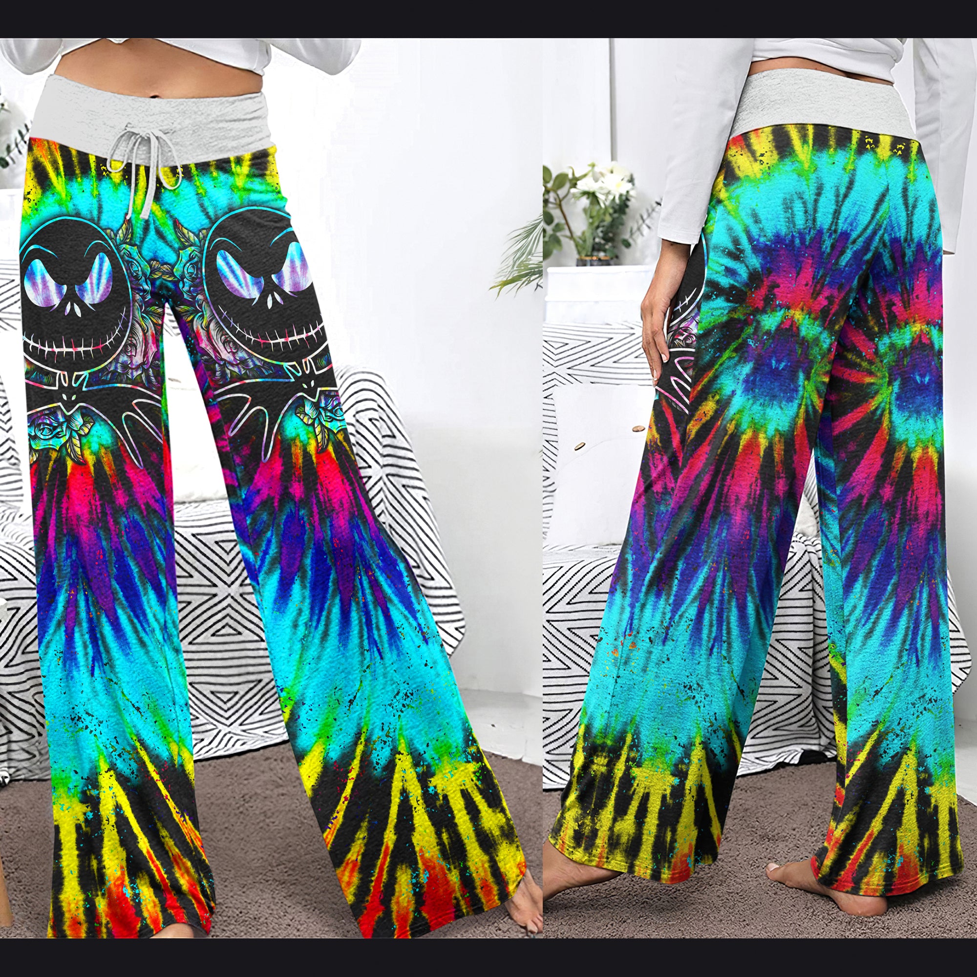 Nightmare TieDye Colorful Women's High-waisted Wide Leg Pants | Wonder Skull