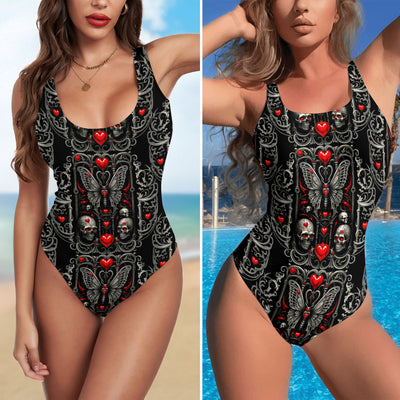 One Piece Bikini Crimson Relic Skull Tapestry Print Swimwear