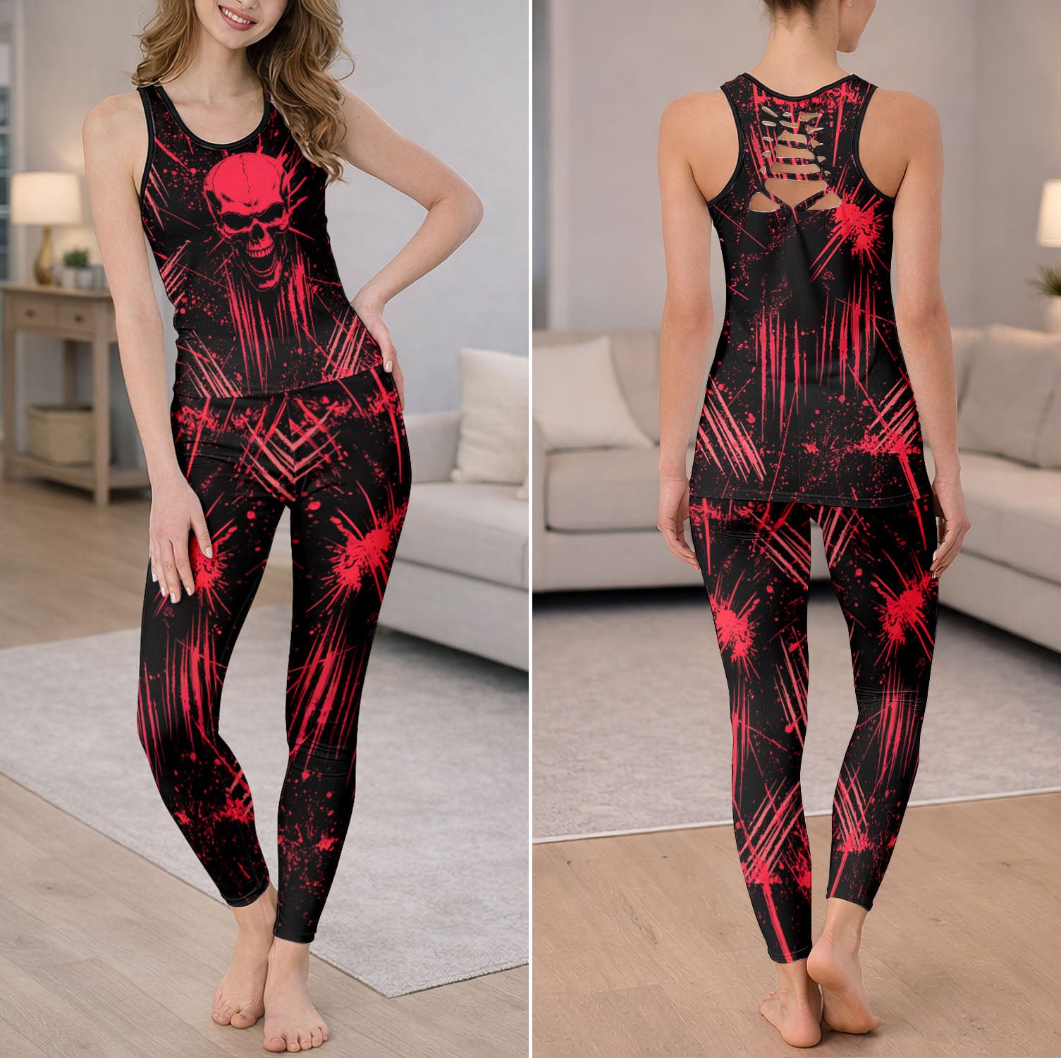 Red Rage Skull Art Tanktop and Leggings