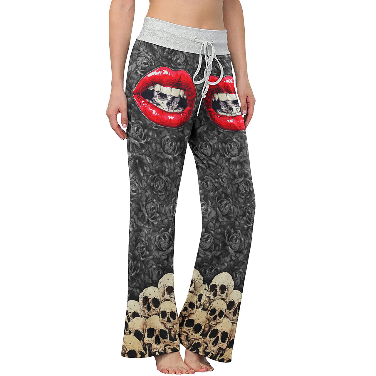 Lip Skull Gothic Women's High-waisted Wide Leg Pants | Wonder Skull