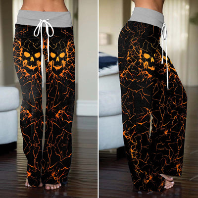 Dark Ember Skull Women's High-waisted Wide Leg Pants