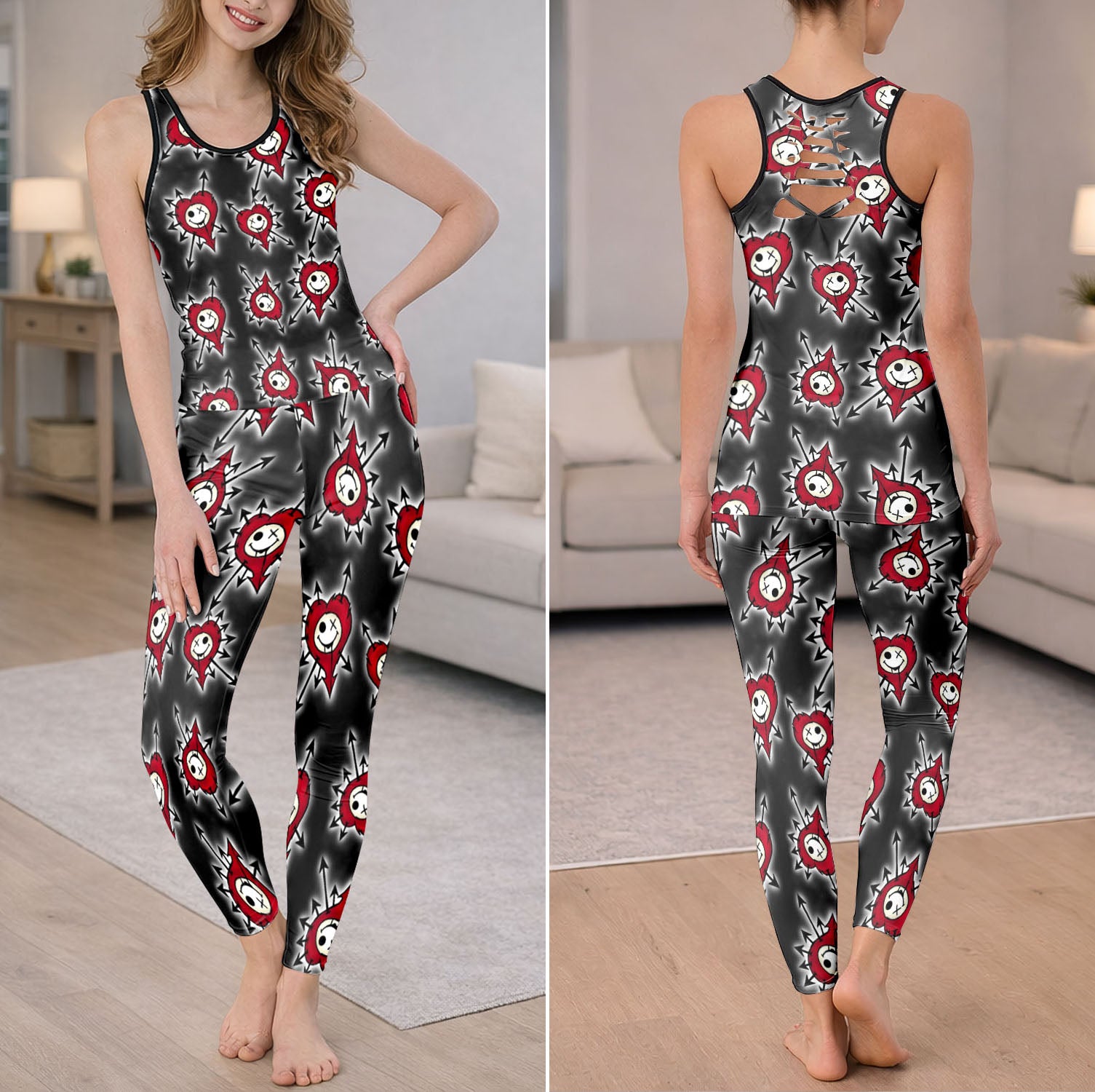 Pastel Goth Flutter Skull Tanktop and Leggings