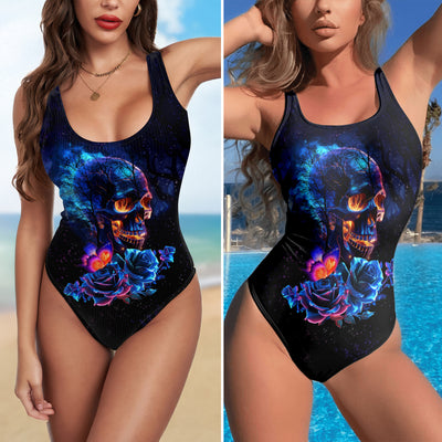 One Piece Bikini Neon Nocturne Skull Butterfly Print Swimwear