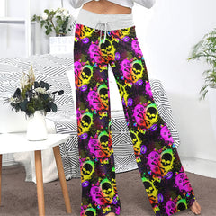 Rainbow Skull Heart Pattern Women's High-waisted Wide Leg Pants | Wonder Skull