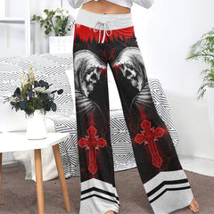 Skull Death Cross Gothic Women's High-waisted Wide Leg Pants | Wonder Skull