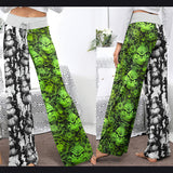 White Green Art Theme Women's High-waisted Wide Leg Pants | Wonder Skull