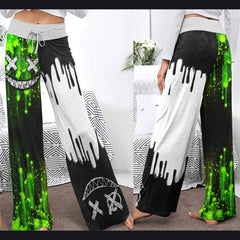 Green White Emo Melting Women's High-waisted Wide Leg Pants | Wonder Skull