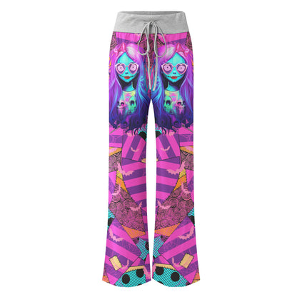 Pink Movie Theme Art Women's High-waisted Wide Leg Pants | Wonder Skull