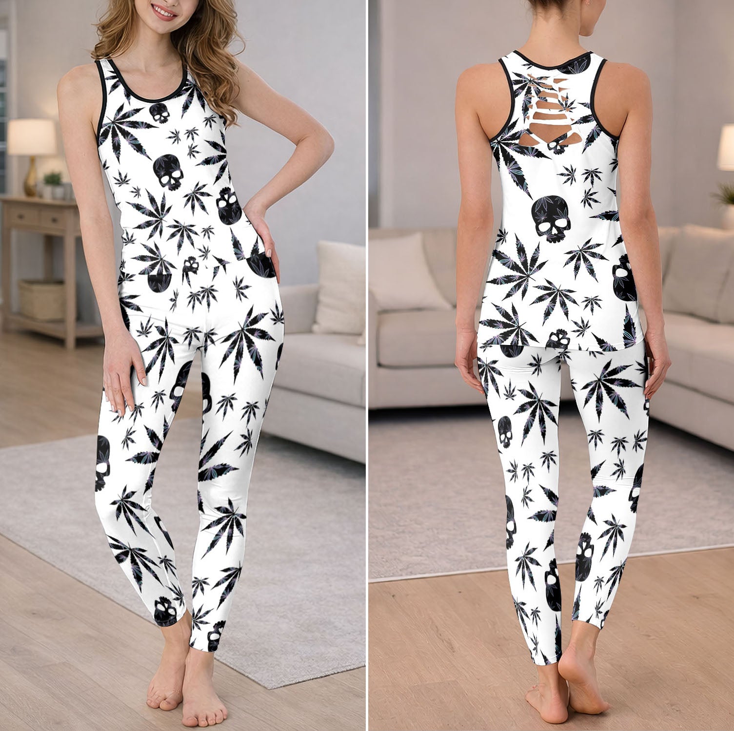Dark Skull Mosaic Pattern Tanktop and Legging