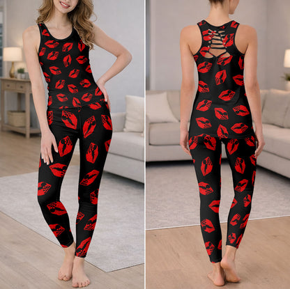 Dark Romance Lips Pattern Tanktop and Legging
