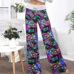 Purple Xoxo Lips Art Women's High-waisted Wide Leg Pants | Wonder Skull