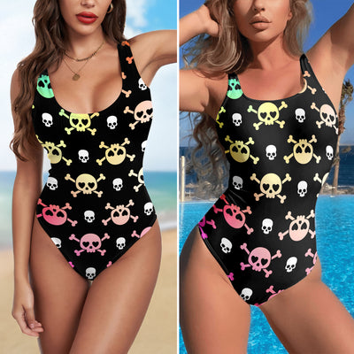 One Piece Bikini Pastel Skull Candy Pattern Print Swimwear