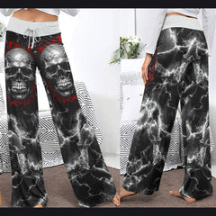 Skull Silver Thunder Art Women's High-waisted Wide Leg Pants | Wonder Skull